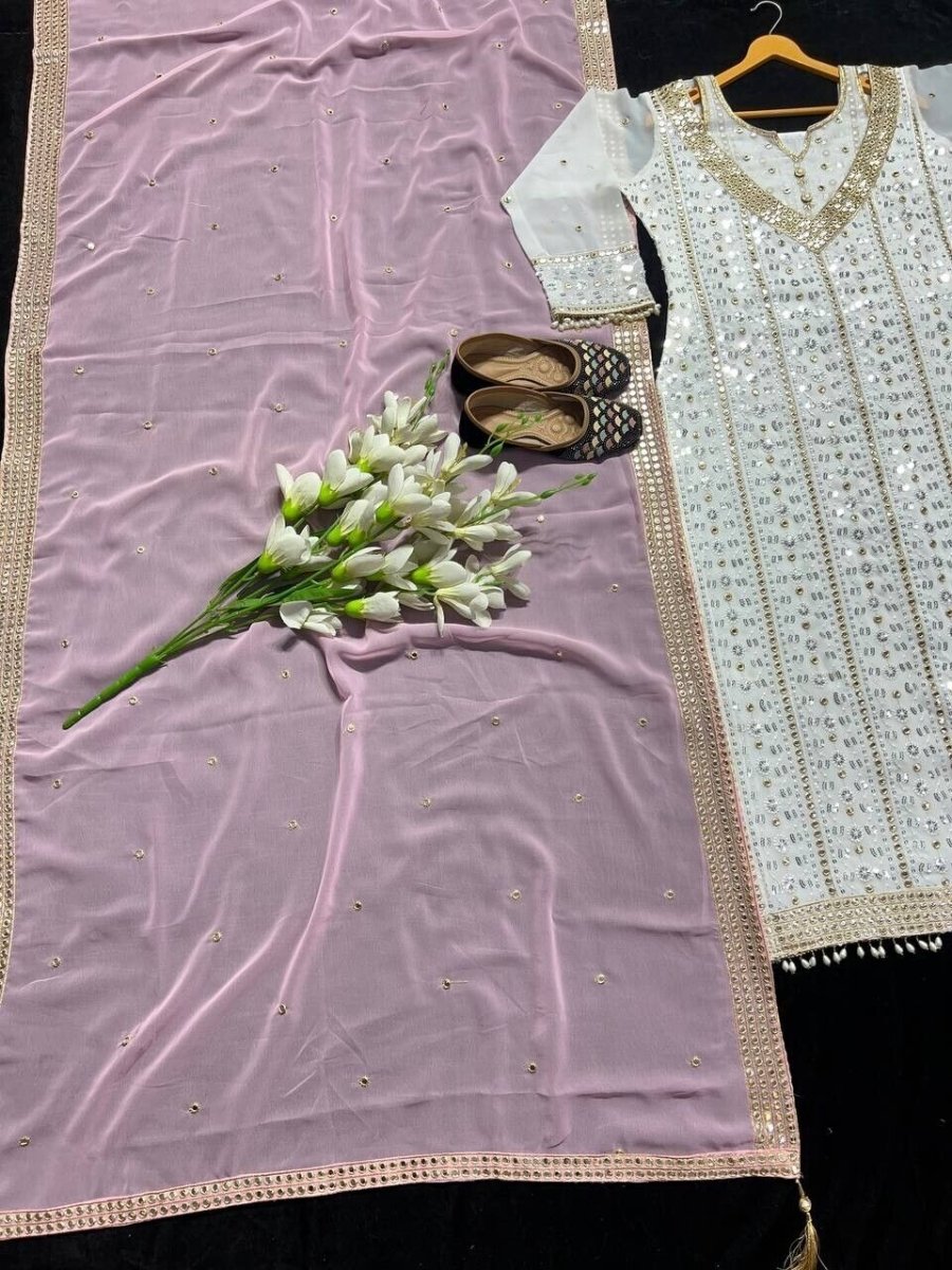 Elegant Pink Embroidered Faux Georgette Salwar Kameez Set – 3 - Piece Ensemble - 001FASHIONFORWARD