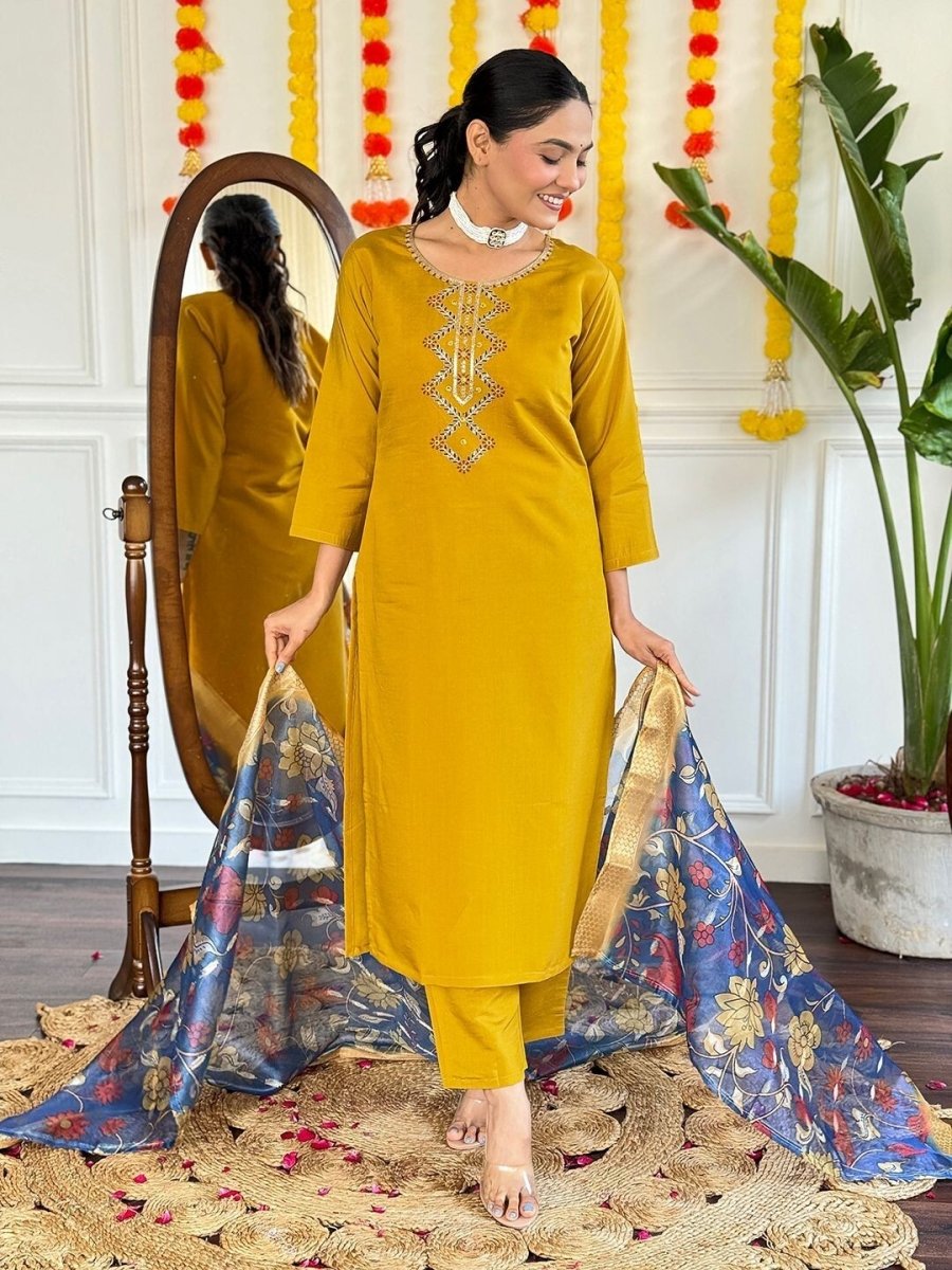 Elegant Viscose Chanderi Silk suit salwar kameez Kurta Set with Jacquard Dupatta - 001FASHIONFORWARD