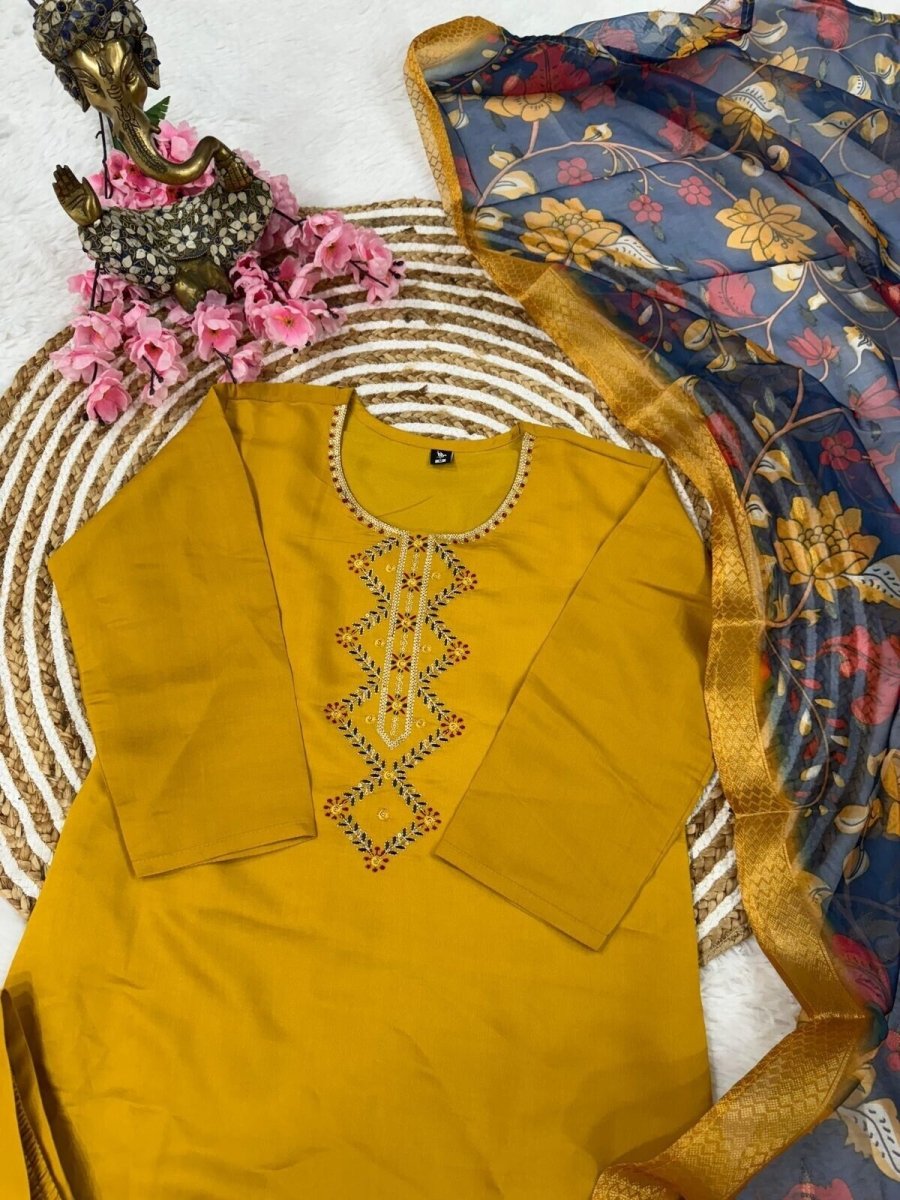 Elegant Viscose Chanderi Silk suit salwar kameez Kurta Set with Jacquard Dupatta - 001FASHIONFORWARD