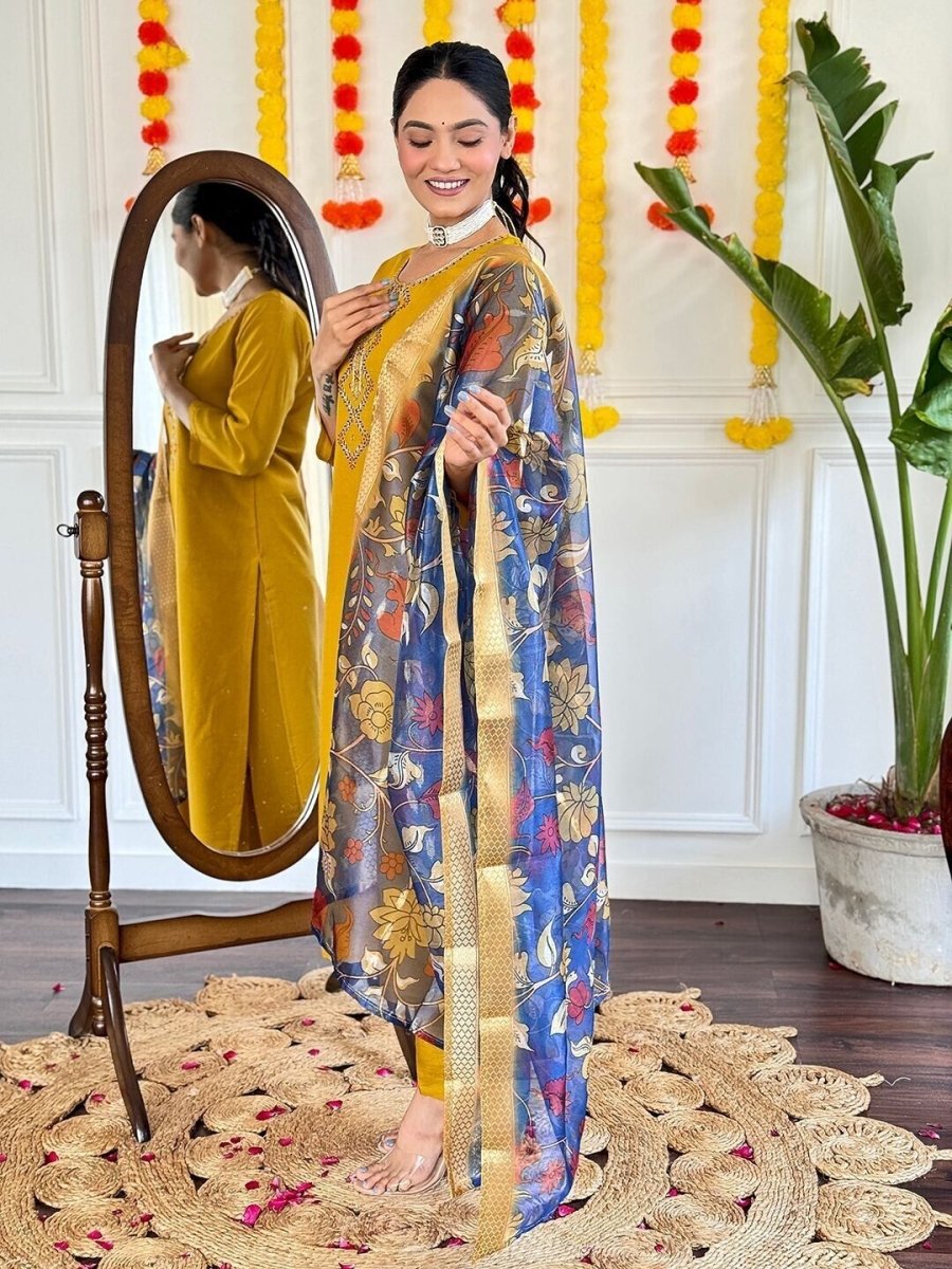 Elegant Viscose Chanderi Silk suit salwar kameez Kurta Set with Jacquard Dupatta - 001FASHIONFORWARD