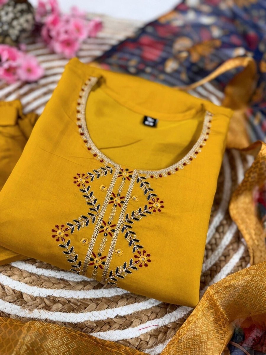 Elegant Viscose Chanderi Silk suit salwar kameez Kurta Set with Jacquard Dupatta - 001FASHIONFORWARD