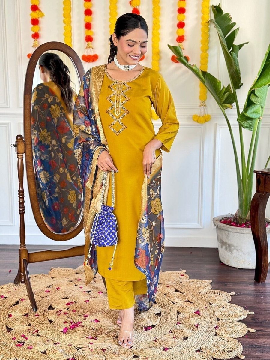 Elegant Viscose Chanderi Silk suit salwar kameez Kurta Set with Jacquard Dupatta - 001FASHIONFORWARD