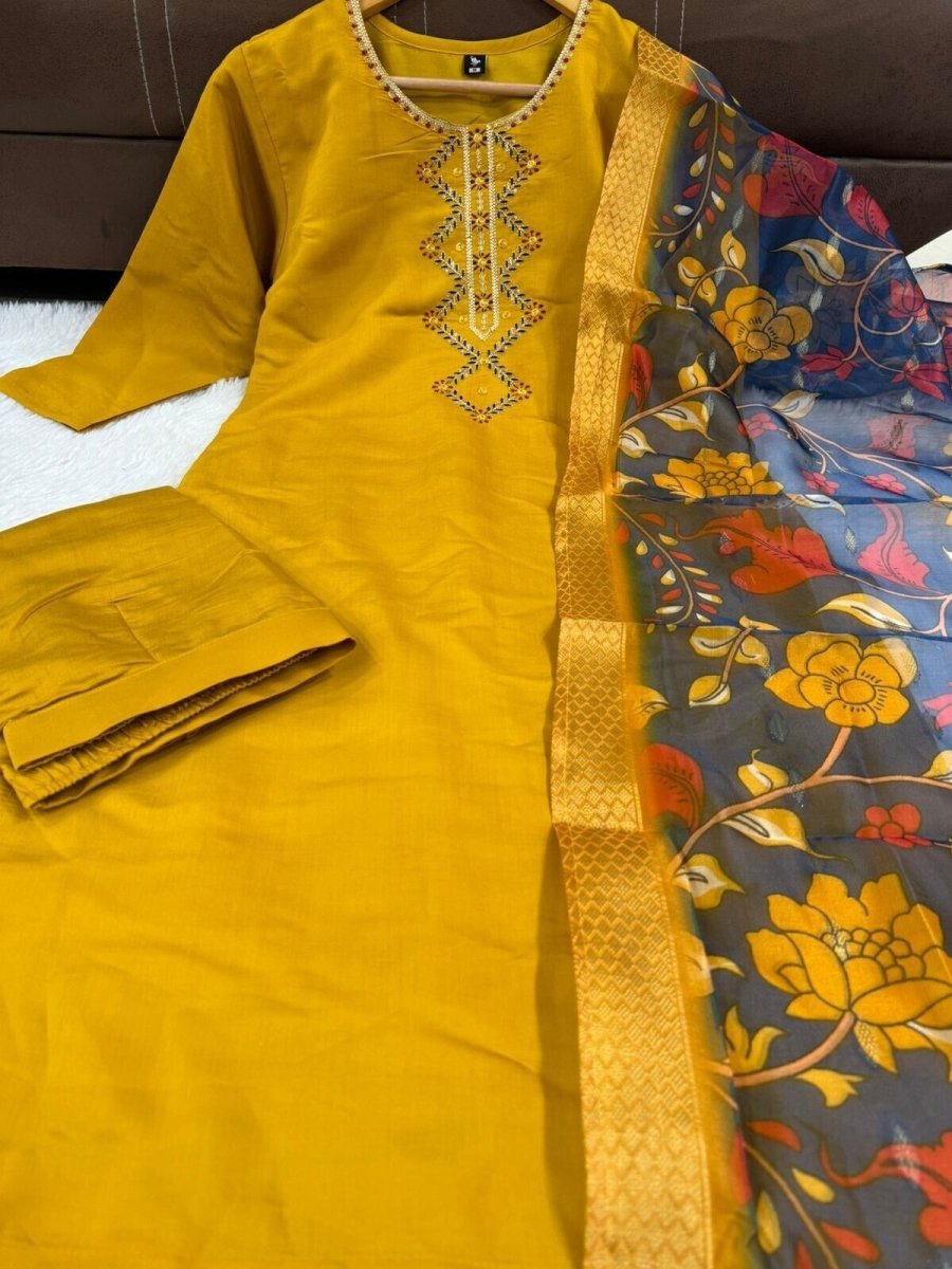 Elegant Viscose Chanderi Silk suit salwar kameez Kurta Set with Jacquard Dupatta - 001FASHIONFORWARD