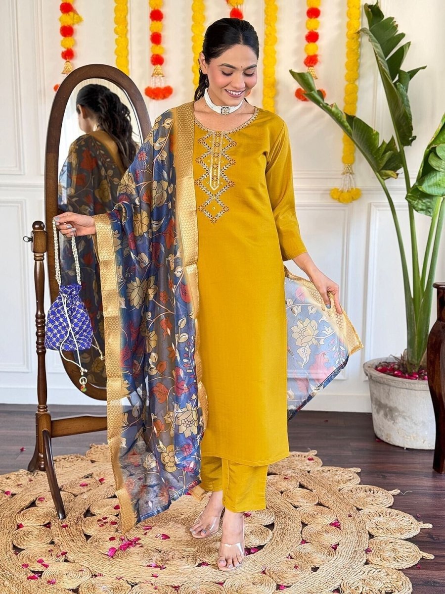 Elegant Viscose Chanderi Silk suit salwar kameez Kurta Set with Jacquard Dupatta - 001FASHIONFORWARD