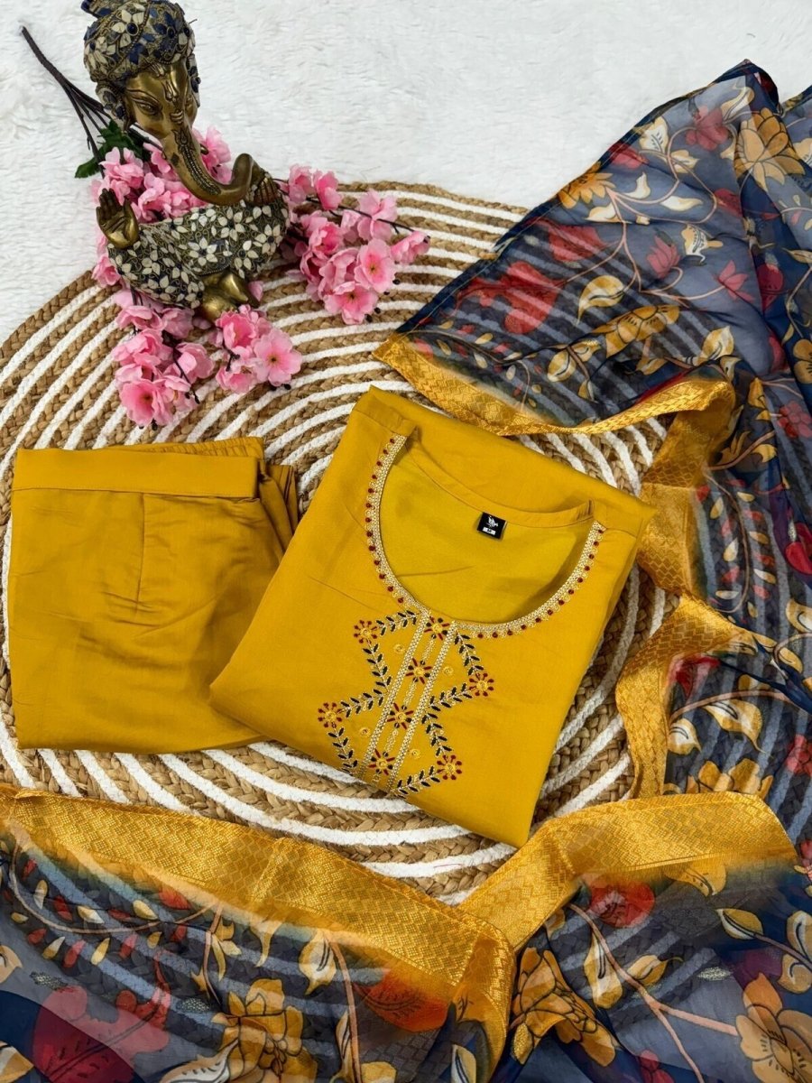 Elegant Viscose Chanderi Silk suit salwar kameez Kurta Set with Jacquard Dupatta - 001FASHIONFORWARD