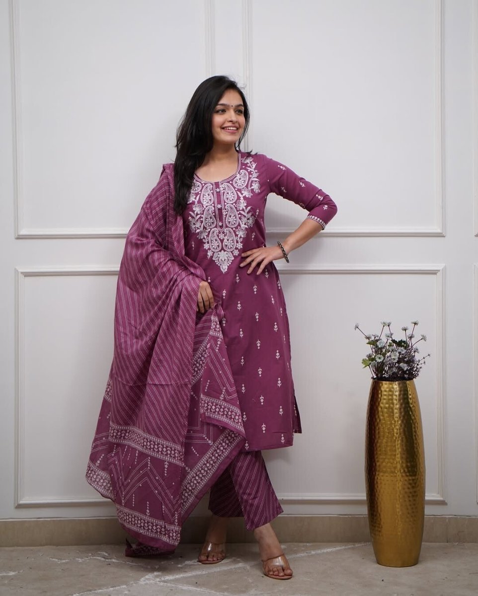 Embroided Floral Printed kurta Salwar Kameez Suit Set Indian Fabric Cotton 60 - 001FASHIONFORWARD