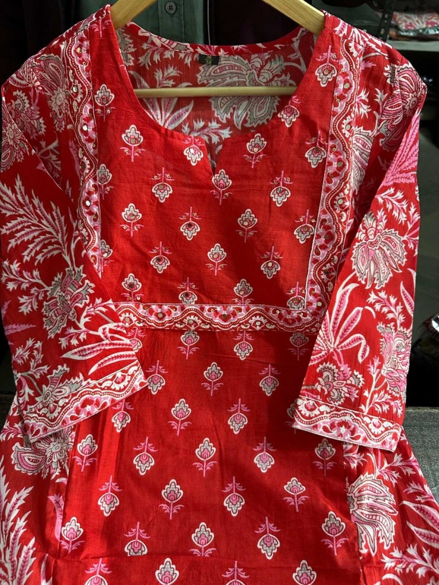Embroided Floral Printed kurta Salwar Kameez Suit Set Indian Fabric Cotton 60 - 001FASHIONFORWARD