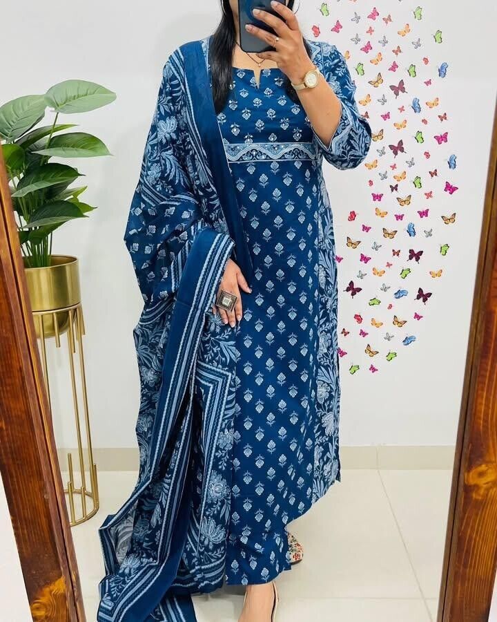 Embroided Floral Printed kurta Salwar Kameez Suit Set Indian Fabric Cotton 60 - 001FASHIONFORWARD