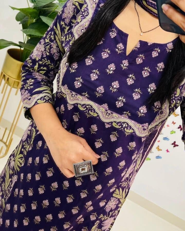 Embroided Floral Printed kurta Salwar Kameez Suit Set Indian Fabric Cotton 60 - 001FASHIONFORWARD