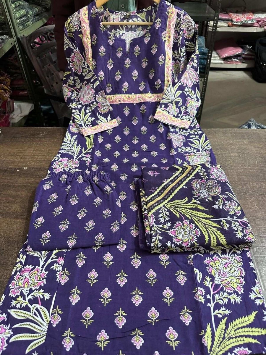 Embroided Floral Printed kurta Salwar Kameez Suit Set Indian Fabric Cotton 60 - 001FASHIONFORWARD