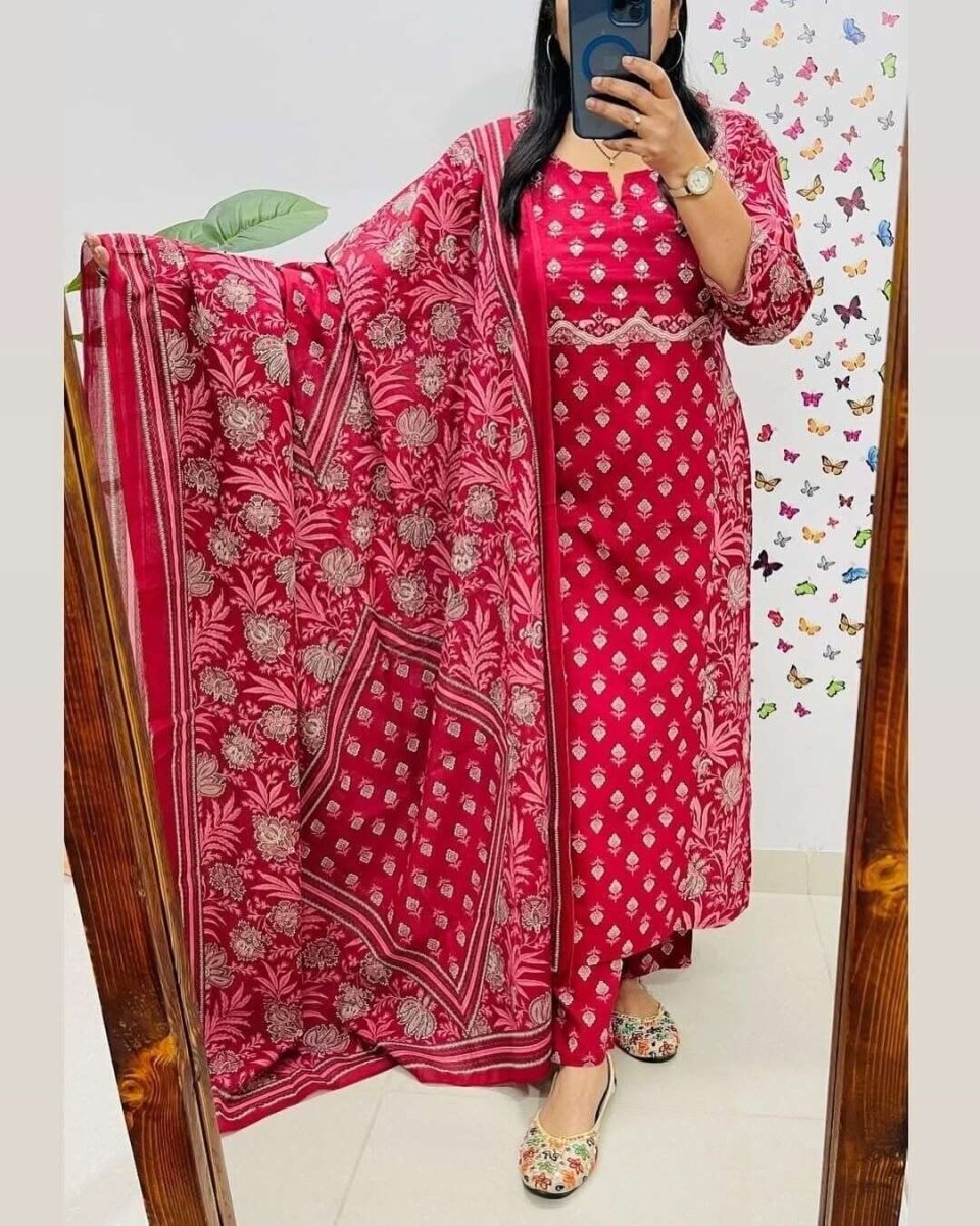 Embroided Floral Printed kurta Salwar Kameez Suit Set Indian Fabric Cotton 60 - 001FASHIONFORWARD