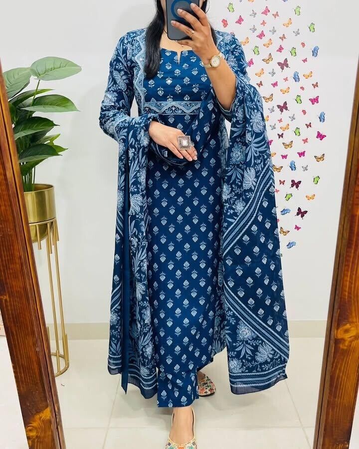 Embroided Floral Printed kurta Salwar Kameez Suit Set Indian Fabric Cotton 60 - 001FASHIONFORWARD