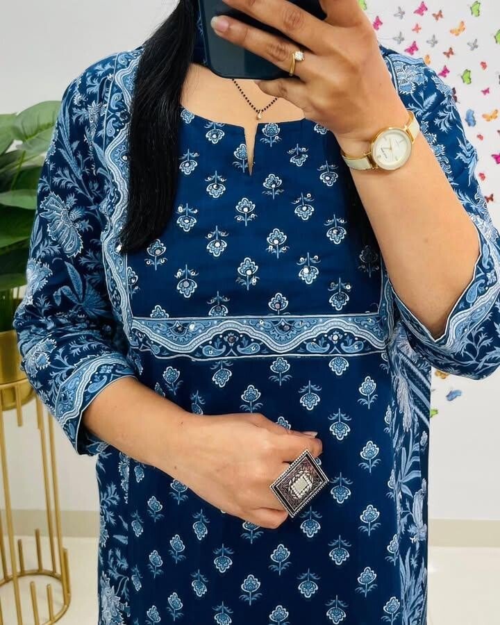Embroided Floral Printed kurta Salwar Kameez Suit Set Indian Fabric Cotton 60 - 001FASHIONFORWARD