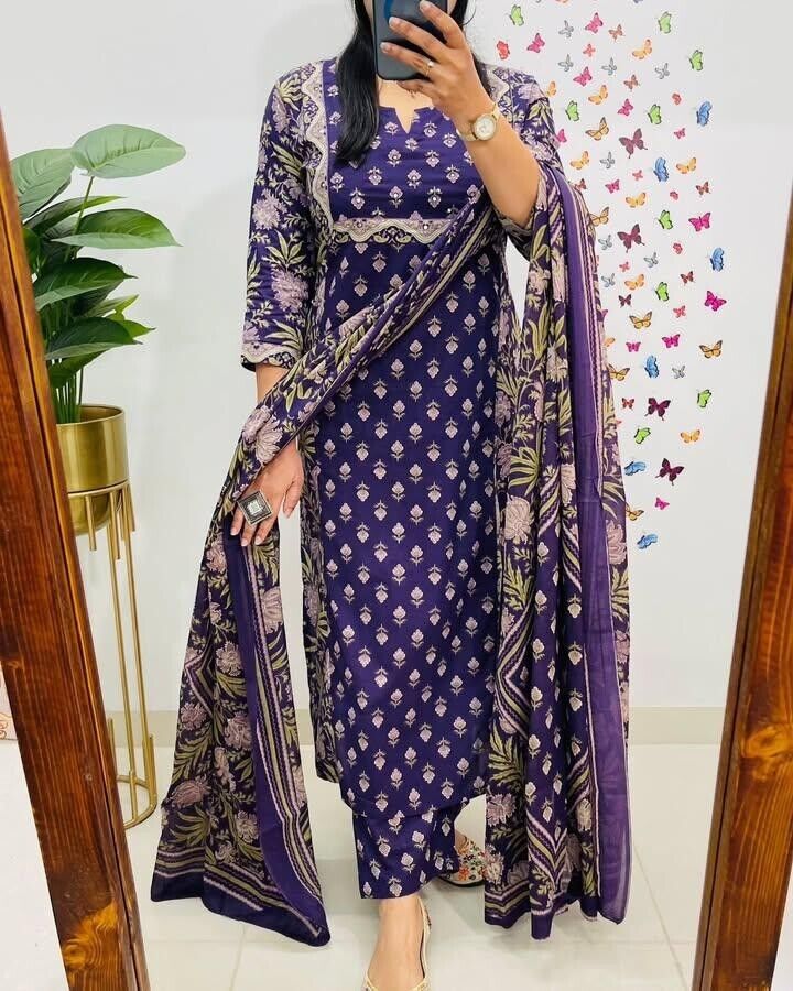 Embroided Floral Printed kurta Salwar Kameez Suit Set Indian Fabric Cotton 60 - 001FASHIONFORWARD