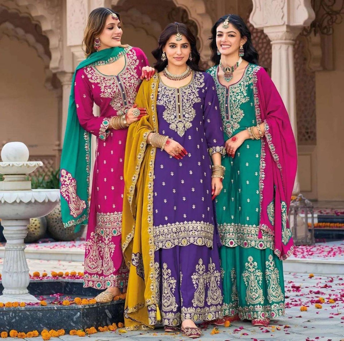 Embroidered Designer Sharara suit Thread & Sequence Work Party Wear Palazzo - 001FASHIONFORWARD