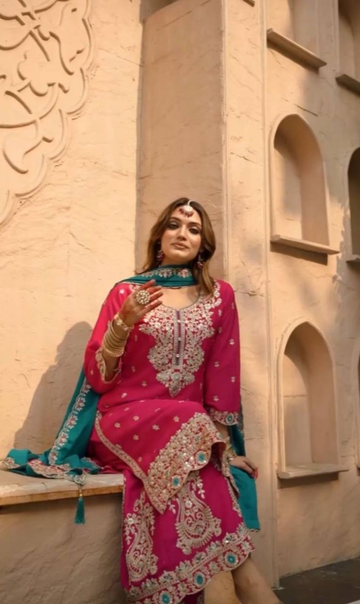 Embroidered Designer Sharara suit Thread & Sequence Work Party Wear Palazzo - 001FASHIONFORWARD
