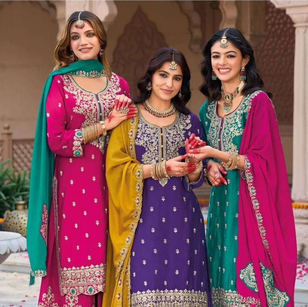 Embroidered Designer Sharara suit Thread & Sequence Work Party Wear Palazzo - 001FASHIONFORWARD