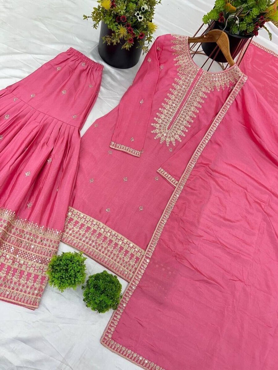 Embroidered Georgette Pakistani Party Wear Fancy Sharara palazzo Set - 001FASHIONFORWARD