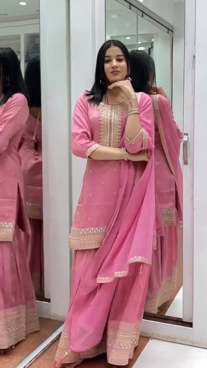 Embroidered Georgette Pakistani Party Wear Fancy Sharara palazzo Set - 001FASHIONFORWARD