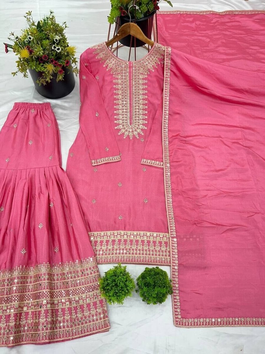 Embroidered Georgette Pakistani Party Wear Fancy Sharara palazzo Set - 001FASHIONFORWARD