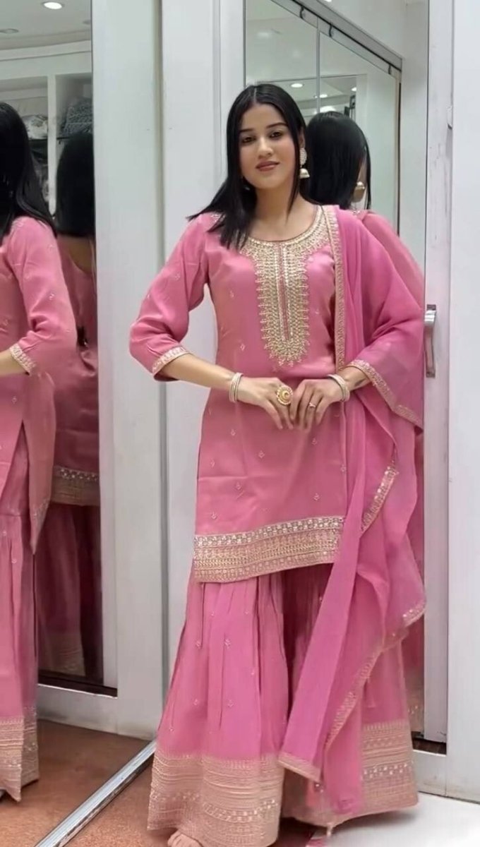 Embroidered Georgette Pakistani Party Wear Fancy Sharara palazzo Set - 001FASHIONFORWARD