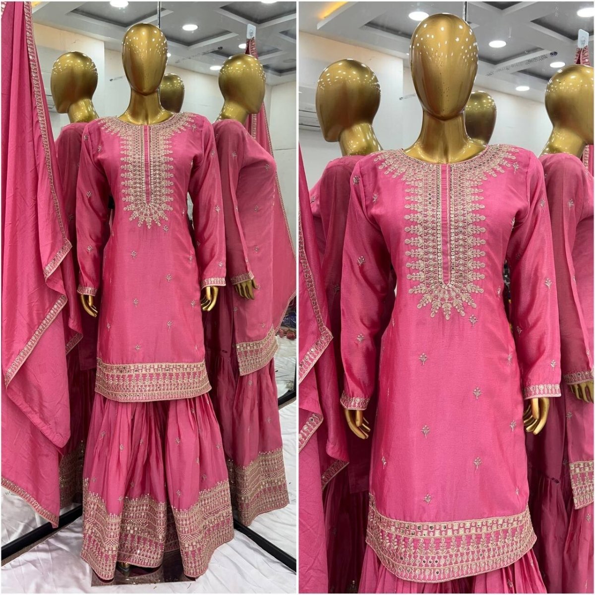 Embroidered Georgette Pakistani Party Wear Fancy Sharara palazzo Set - 001FASHIONFORWARD