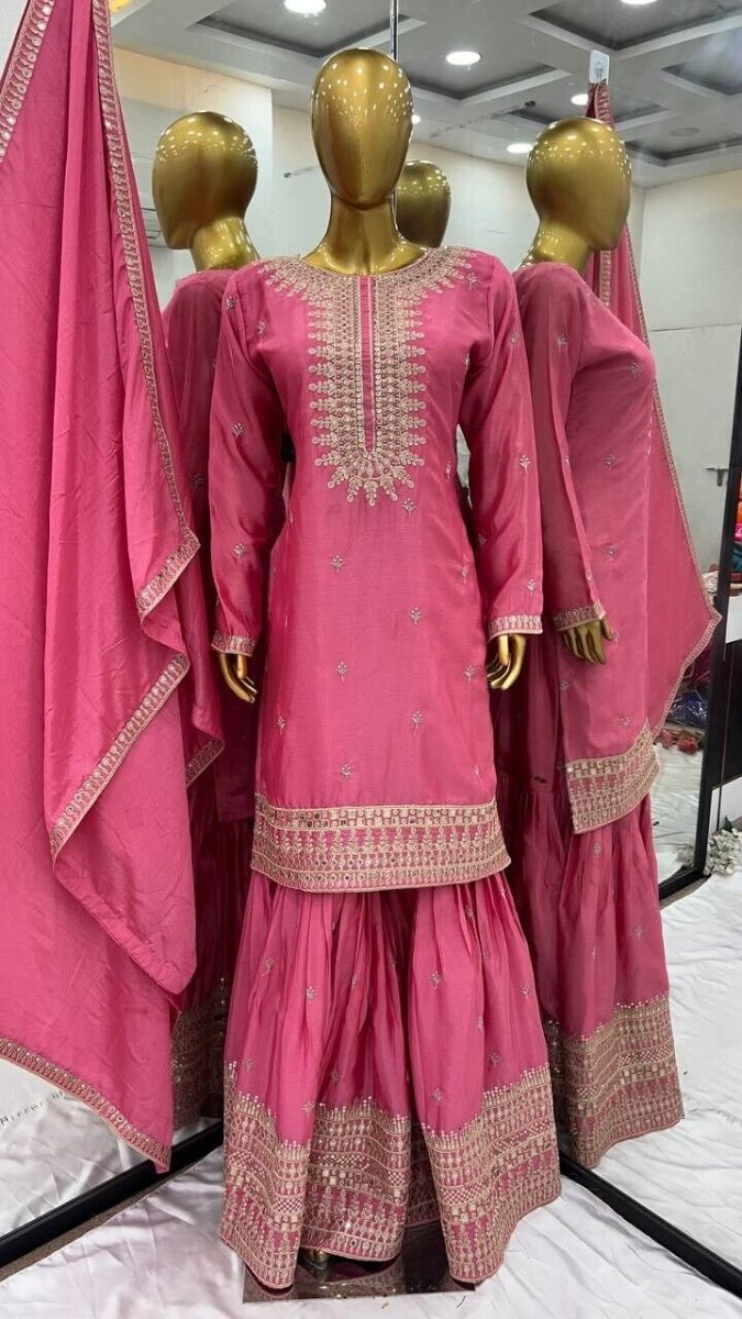 Embroidered Georgette Pakistani Party Wear Fancy Sharara palazzo Set - 001FASHIONFORWARD