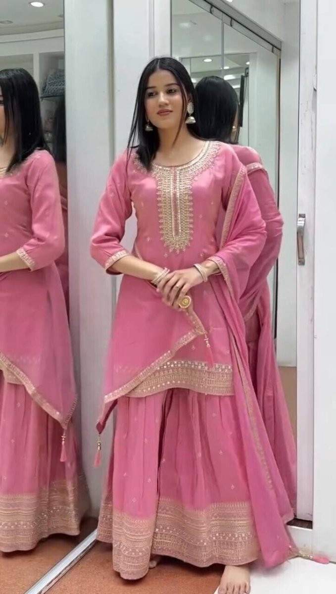 Embroidered Georgette Pakistani Party Wear Fancy Sharara palazzo Set - 001FASHIONFORWARD