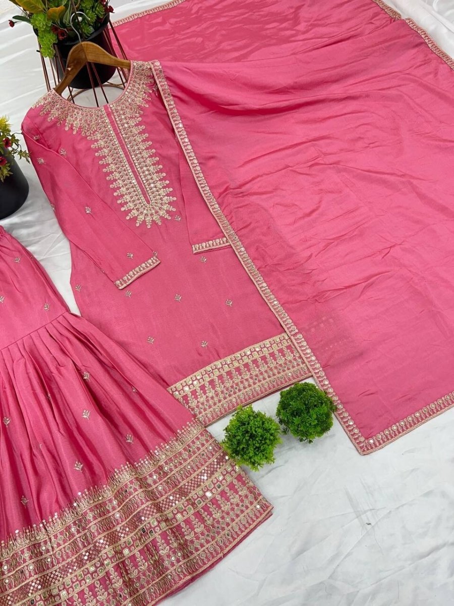 Embroidered Georgette Pakistani Party Wear Fancy Sharara palazzo Set - 001FASHIONFORWARD