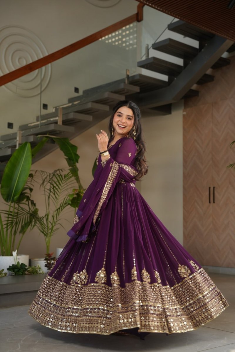 Faux Blooming Anarkali Gown With Zari and Sequins Embroidered Work - 001FASHIONFORWARD