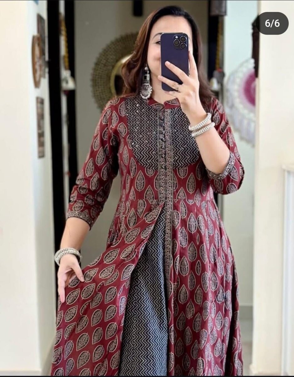 Floral Cotton Printed Anarkali gown Dupatta Front Slit Wear Tunic Kurti Suit - 001FASHIONFORWARD