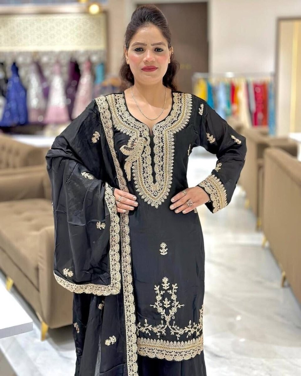 Fully Sttitched Sharara Suit Designer Embroidered Dress Georgette Palazzo S - 2x - 001FASHIONFORWARD