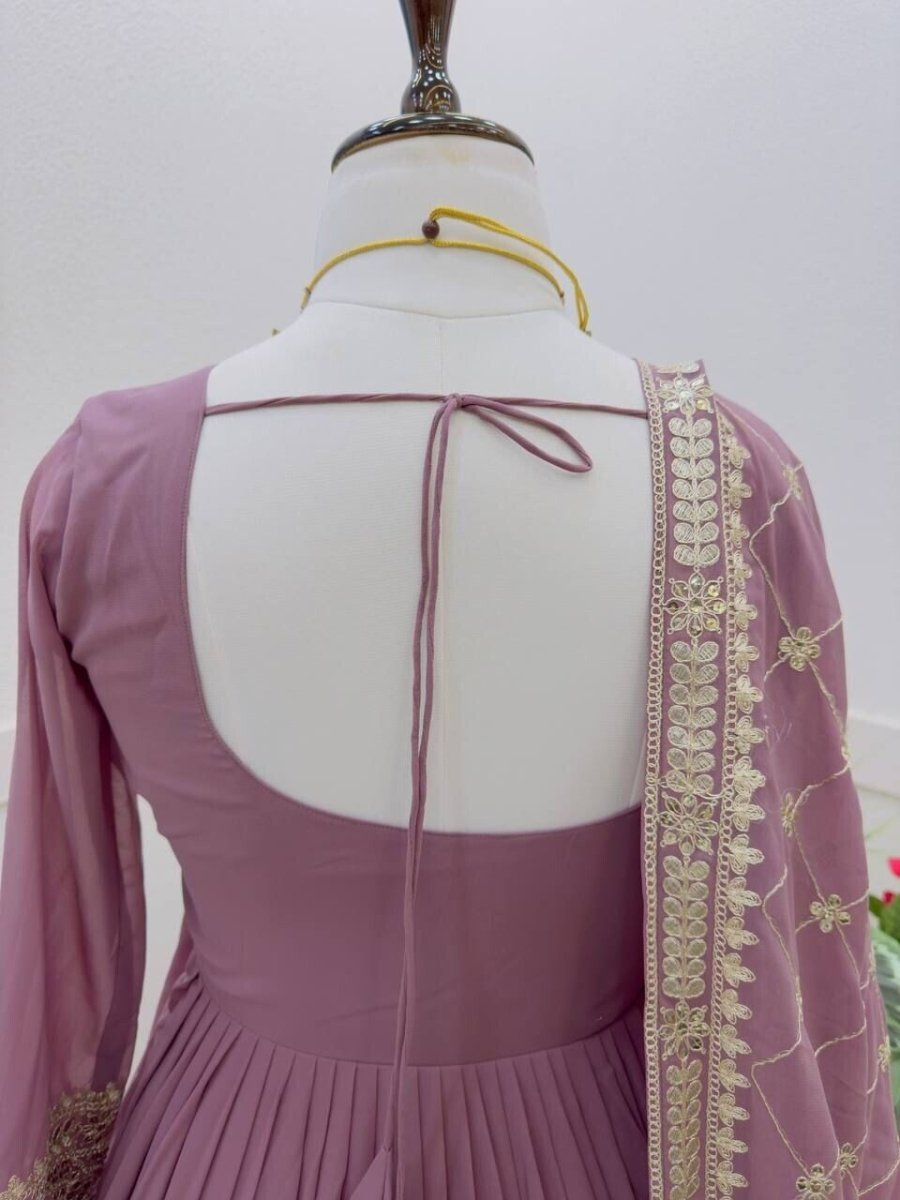 Georgette Embroidered Flared Anarkali Gown Dupatta – Fully Stitched Ensemble - 001FASHIONFORWARD