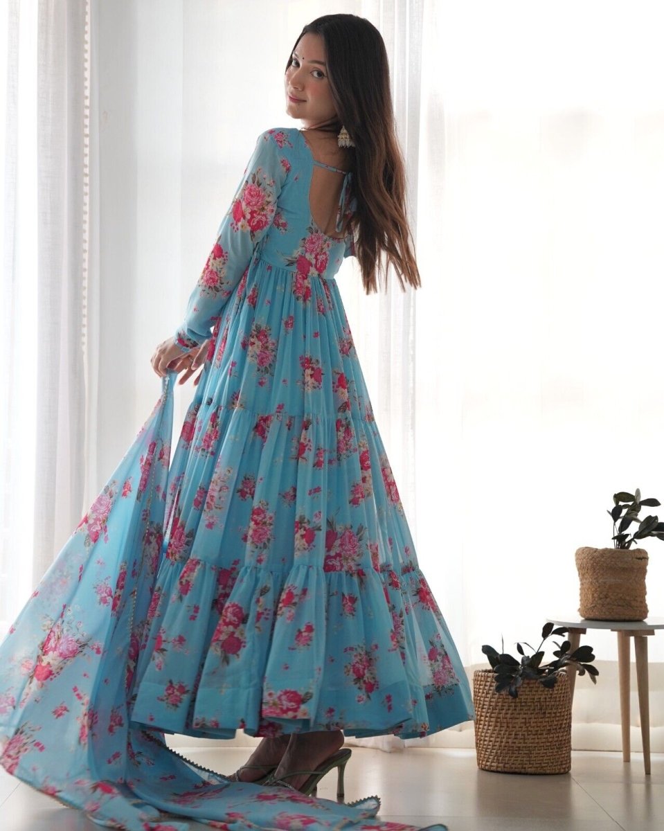 Georgette Full Floral Anarkali Gown Suit – Perfect for Festive Occasions - 001FASHIONFORWARD