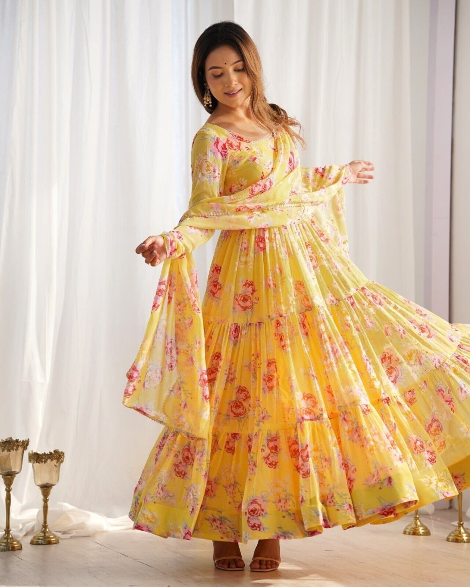 Georgette Full Floral Anarkali Gown Suit – Perfect for Festive Occasions - 001FASHIONFORWARD