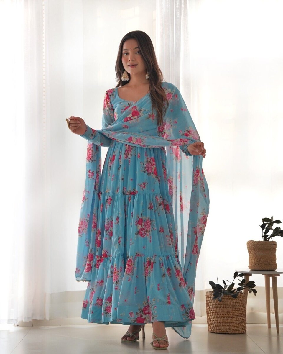 Georgette Full Floral Anarkali Gown Suit – Perfect for Festive Occasions - 001FASHIONFORWARD