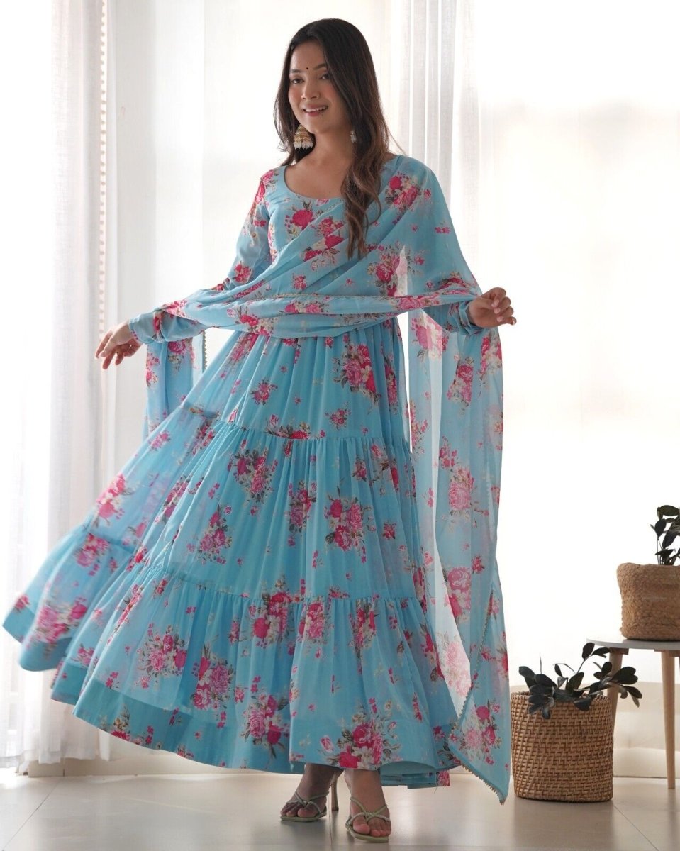 Georgette Full Floral Anarkali Gown Suit – Perfect for Festive Occasions - 001FASHIONFORWARD