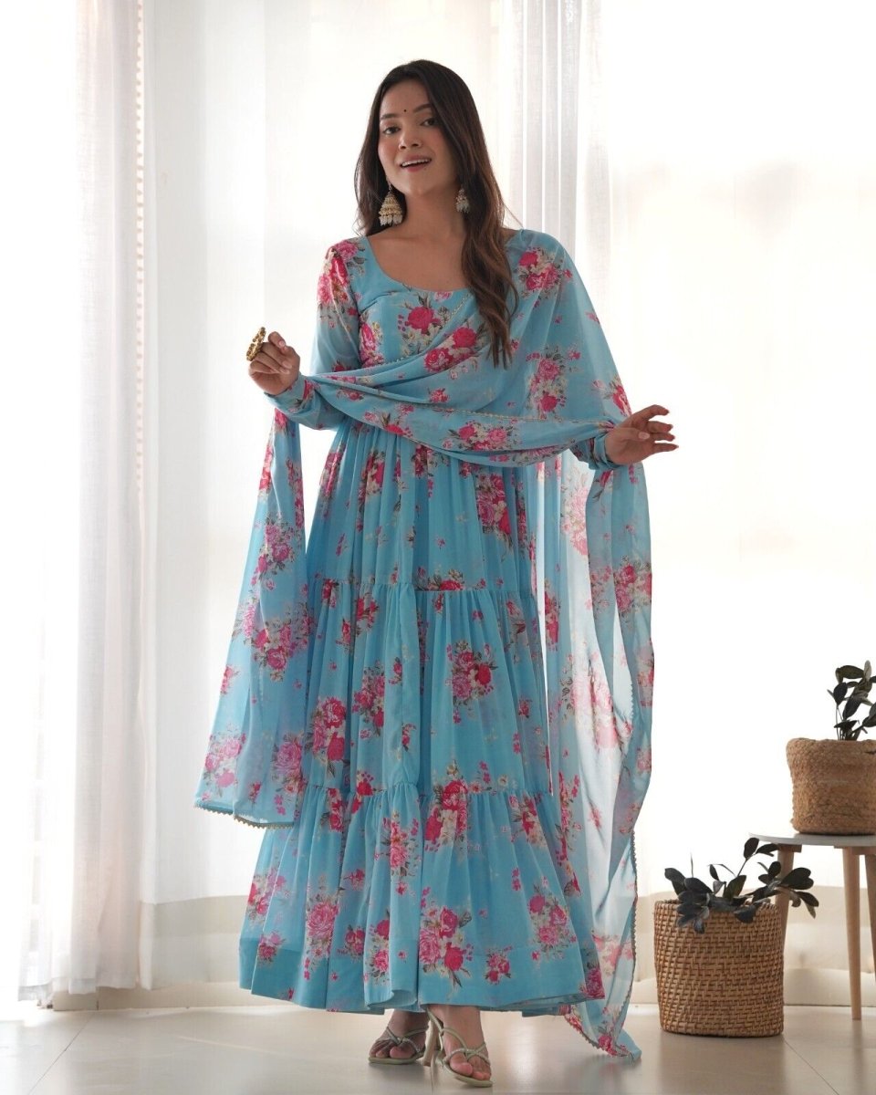 Georgette Full Floral Anarkali Gown Suit – Perfect for Festive Occasions - 001FASHIONFORWARD