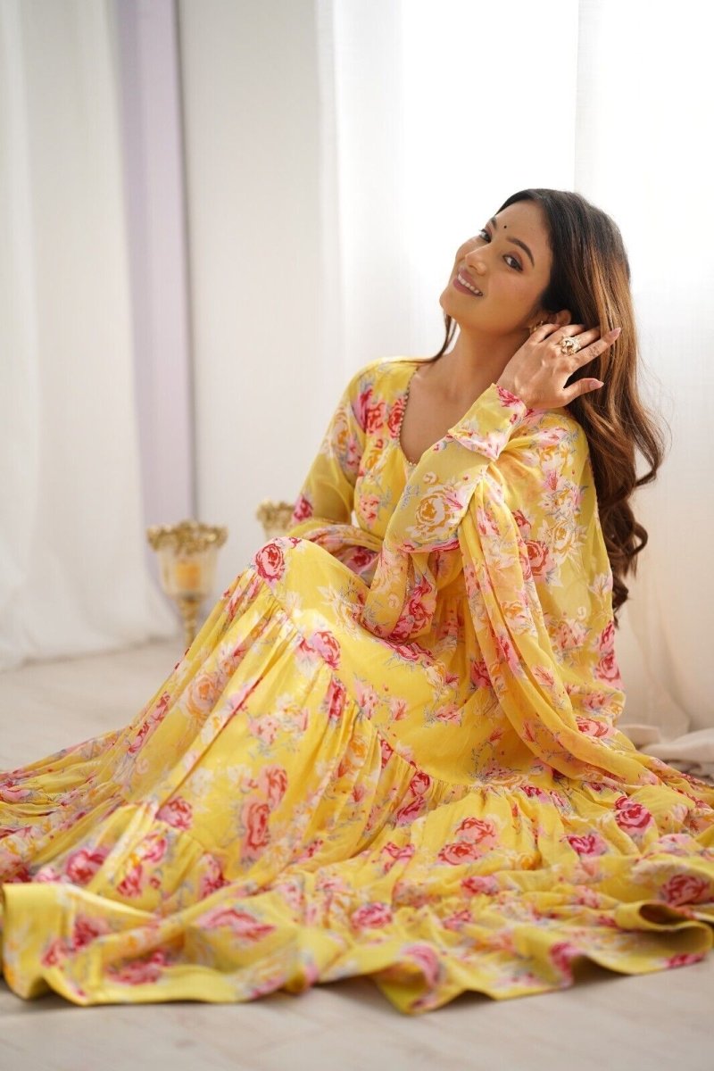 Georgette Full Floral Anarkali Gown Suit – Perfect for Festive Occasions - 001FASHIONFORWARD