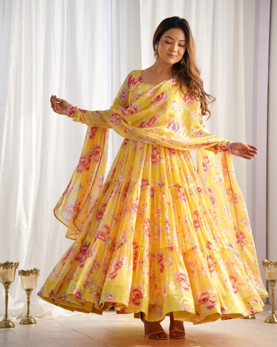 Georgette Full Floral Anarkali Gown Suit – Perfect for Festive Occasions - 001FASHIONFORWARD