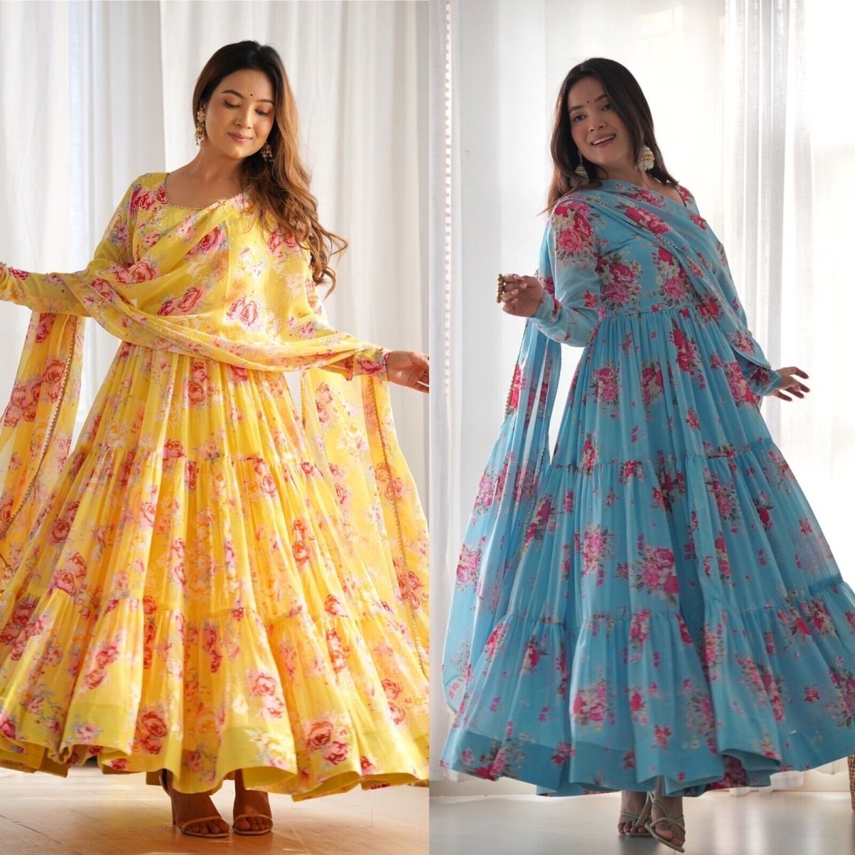Georgette Full Floral Anarkali Gown Suit – Perfect for Festive Occasions - 001FASHIONFORWARD