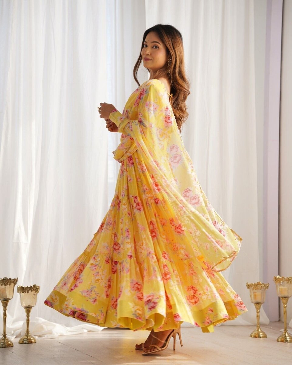 Georgette Full Floral Anarkali Gown Suit – Perfect for Festive Occasions - 001FASHIONFORWARD