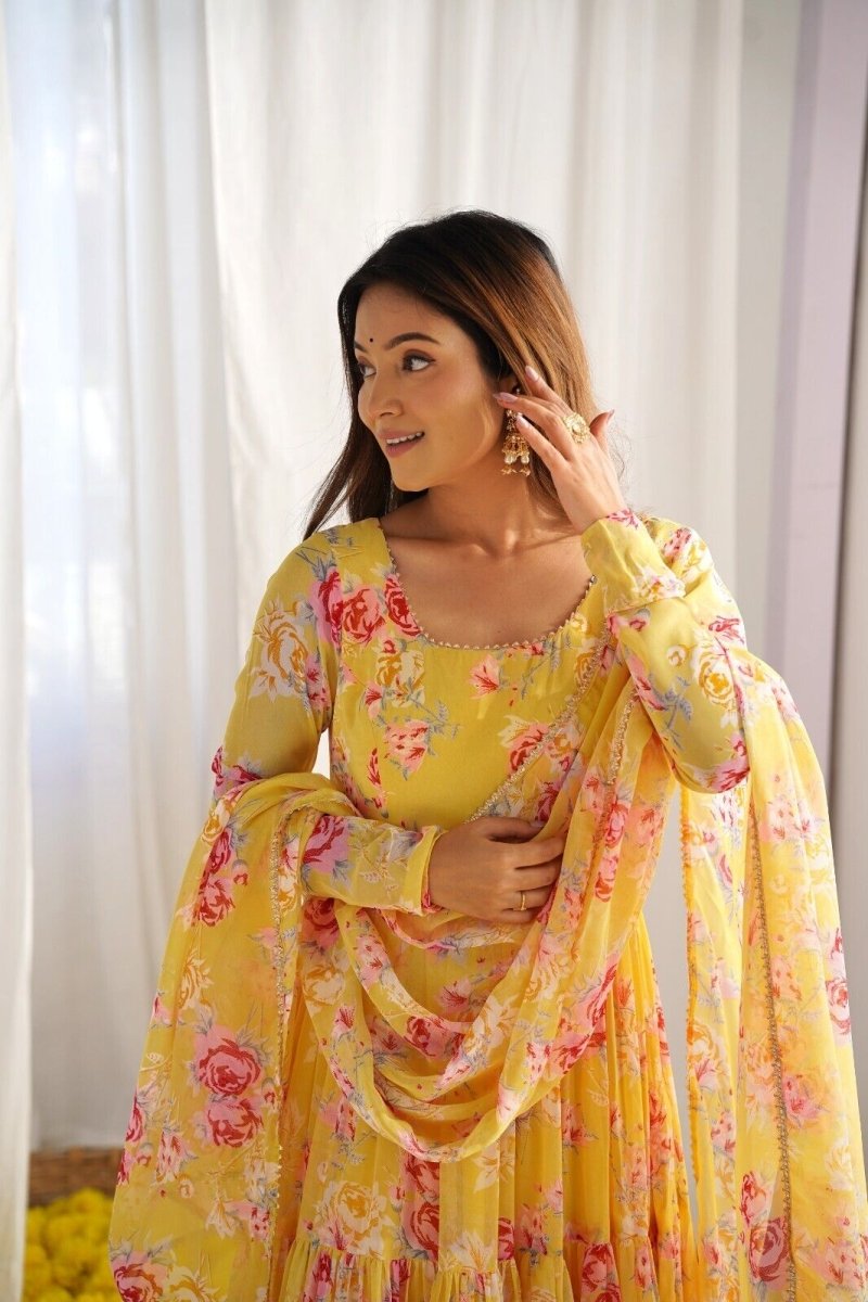 Georgette Full Floral Anarkali Gown Suit – Perfect for Festive Occasions - 001FASHIONFORWARD