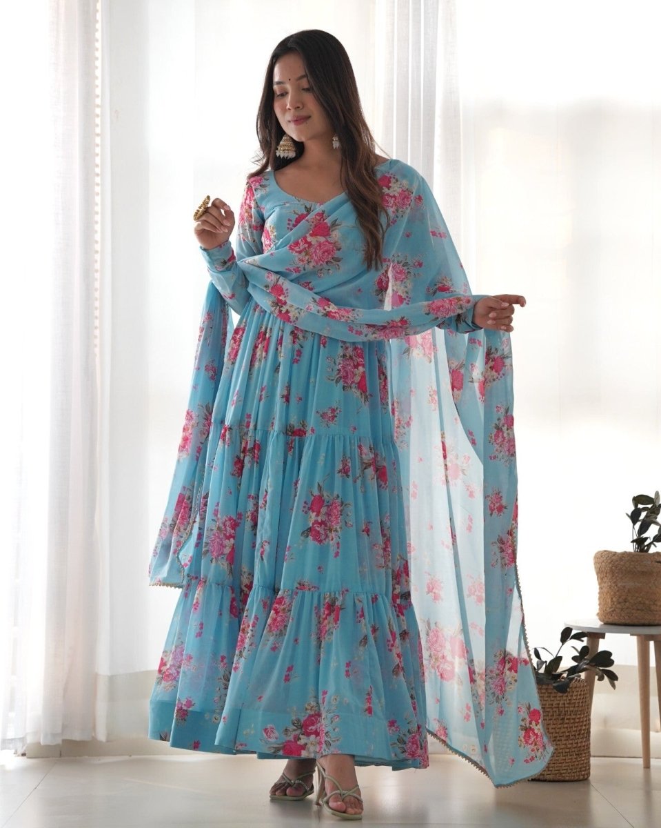 Georgette Full Floral Anarkali Gown Suit – Perfect for Festive Occasions - 001FASHIONFORWARD