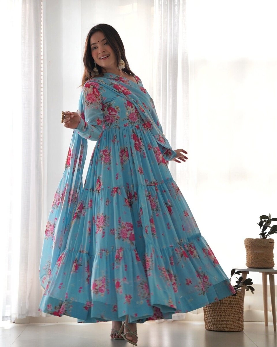 Georgette Full Floral Anarkali Gown Suit – Perfect for Festive Occasions - 001FASHIONFORWARD