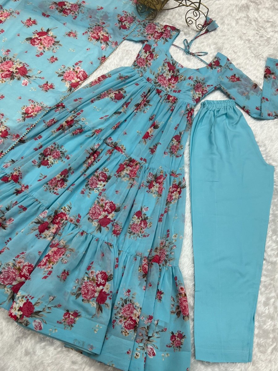 Georgette Full Floral Anarkali Gown Suit – Perfect for Festive Occasions - 001FASHIONFORWARD