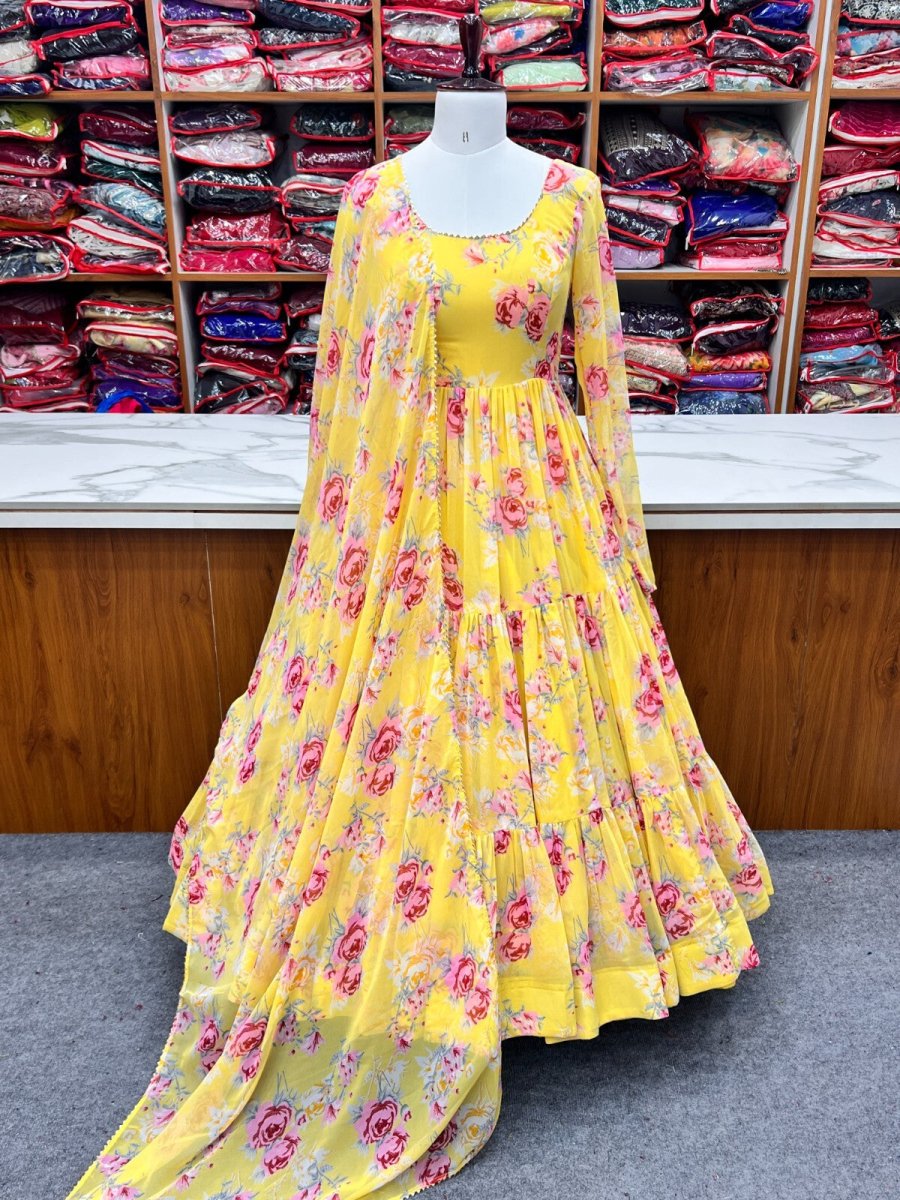 Georgette Full Floral Anarkali Gown Suit – Perfect for Festive Occasions - 001FASHIONFORWARD