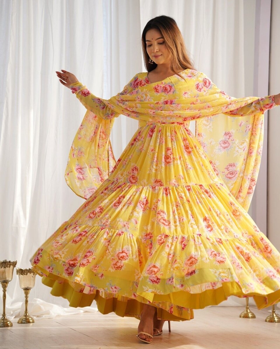 Georgette Full Floral Anarkali Gown Suit – Perfect for Festive Occasions - 001FASHIONFORWARD