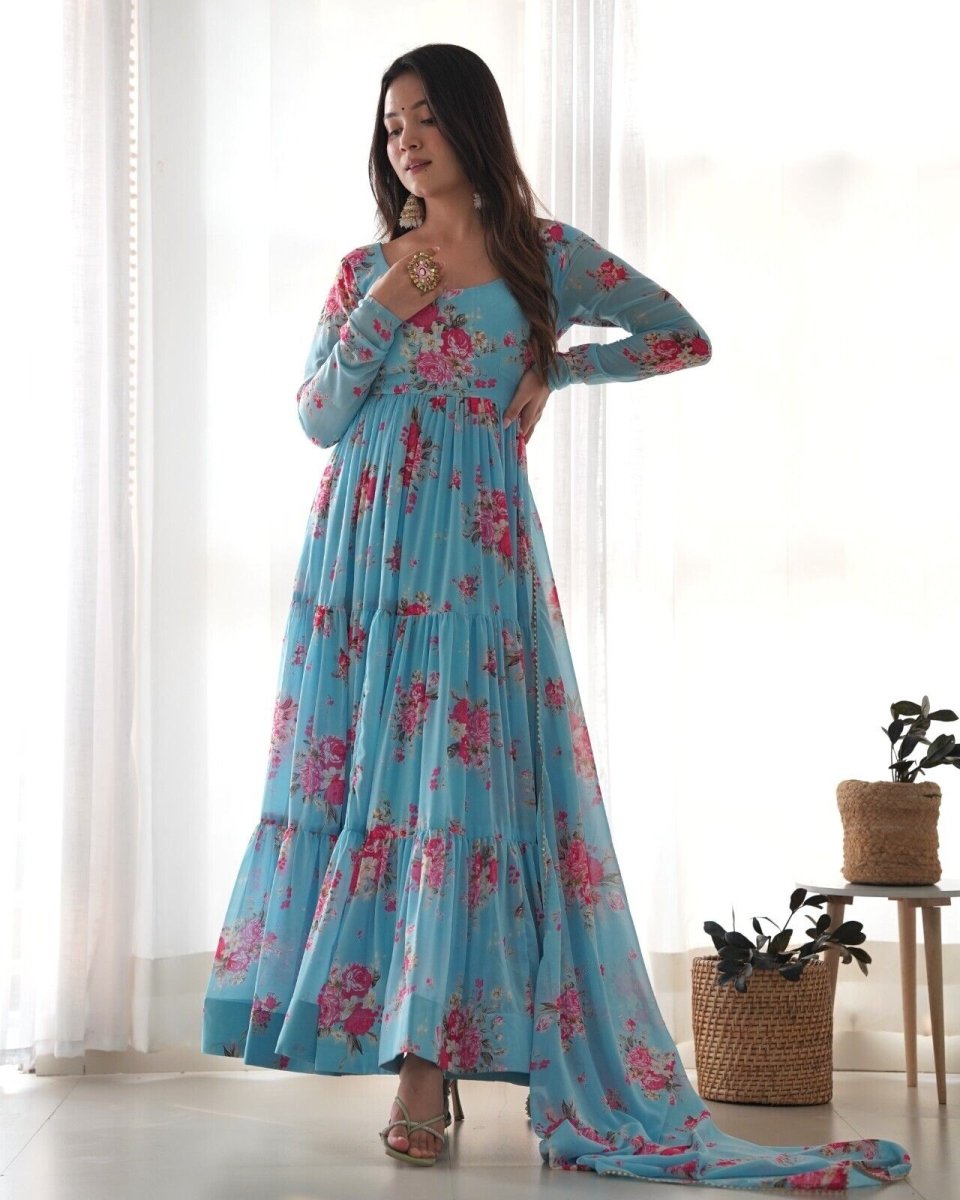 Georgette Full Floral Anarkali Gown Suit – Perfect for Festive Occasions - 001FASHIONFORWARD