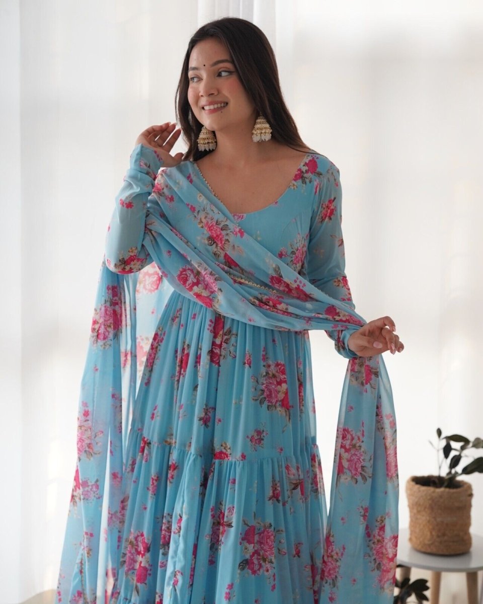 Georgette Full Floral Anarkali Gown Suit – Perfect for Festive Occasions - 001FASHIONFORWARD